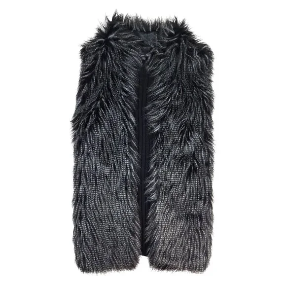 RXB Vest Black Faux Fur Sweater High Neck Long Tunic Style  Women's Medium - Picture 2 of 11